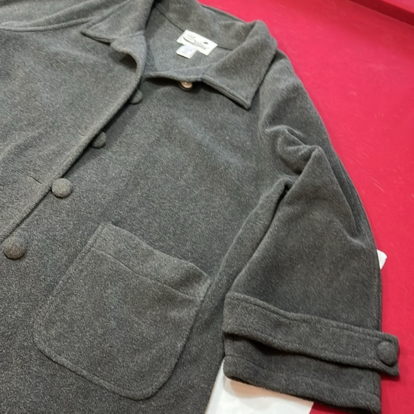 BLACK PEA COAT FLEECE button up JACKET petite XL womens BIG POCKETS dressy warm - Picture 5 of 12